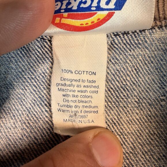 VTG Dickies Sm Jean Jacket Distressed Light Wash Nice Patina Corduroy Collar USA - Picture 7 of 10